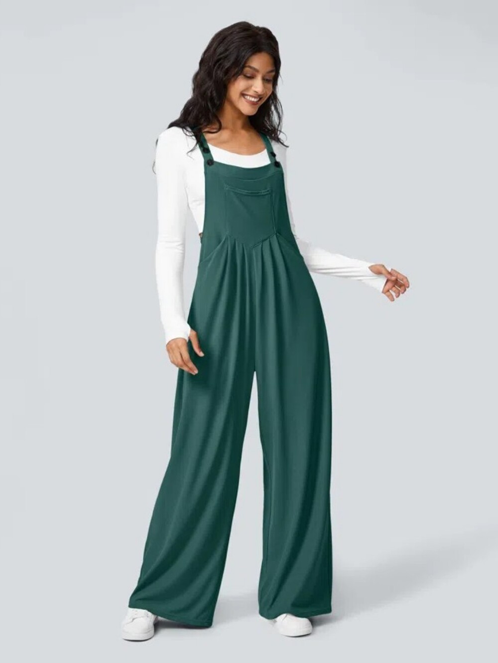 HALARA Teal Green Wide-Leg Bib Jumpsuit